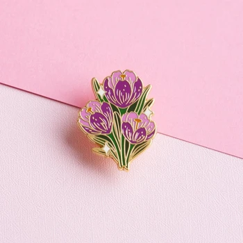 Crocus Émail Broche | Fleur émail broche de fleurs d'Hiver de Printemps Violet
